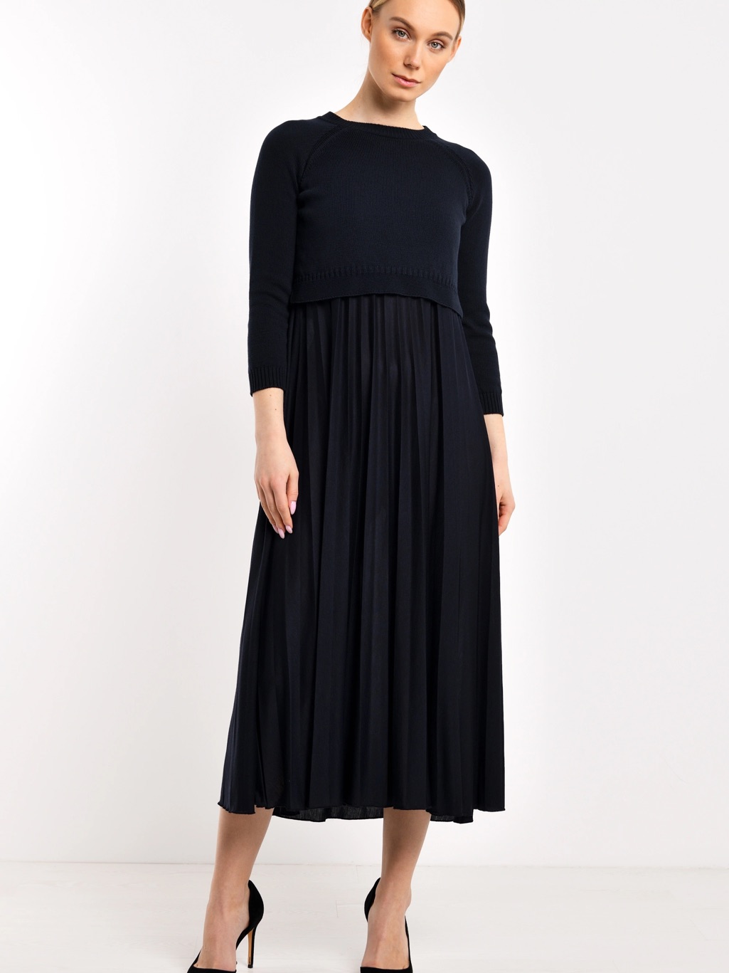 Max Mara Weekend Navy Midi Dress With Knit Sweater
